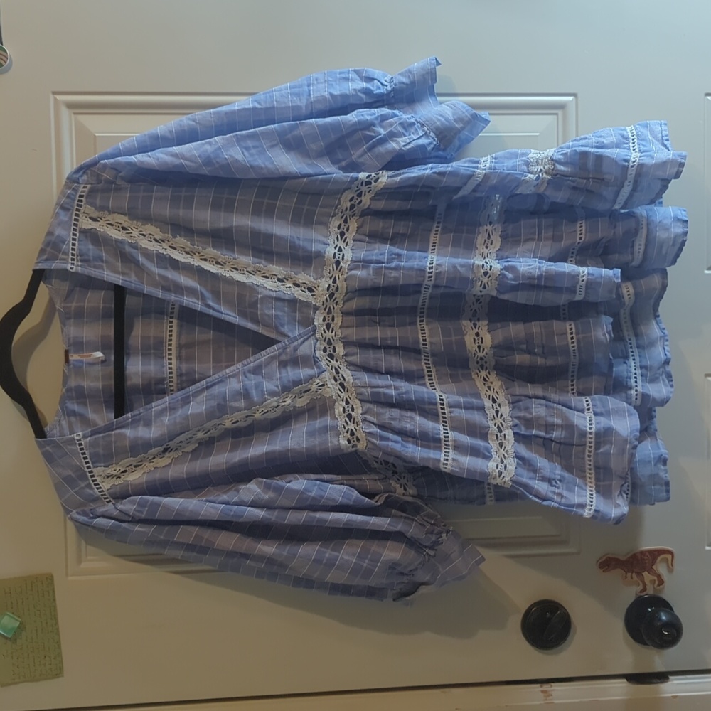 Free People Euc Blue And Chambray Boho Top Size 8